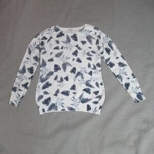 Vila Milano Sweater Womens M White Knit Blue Leaves New England Preppy Fall Soft